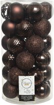 37x stuks kunststof kerstballen donkerbruin 6 cm inclusief kerstbalhaakjes - Kerstversiering - onbreekbare kerstballen
