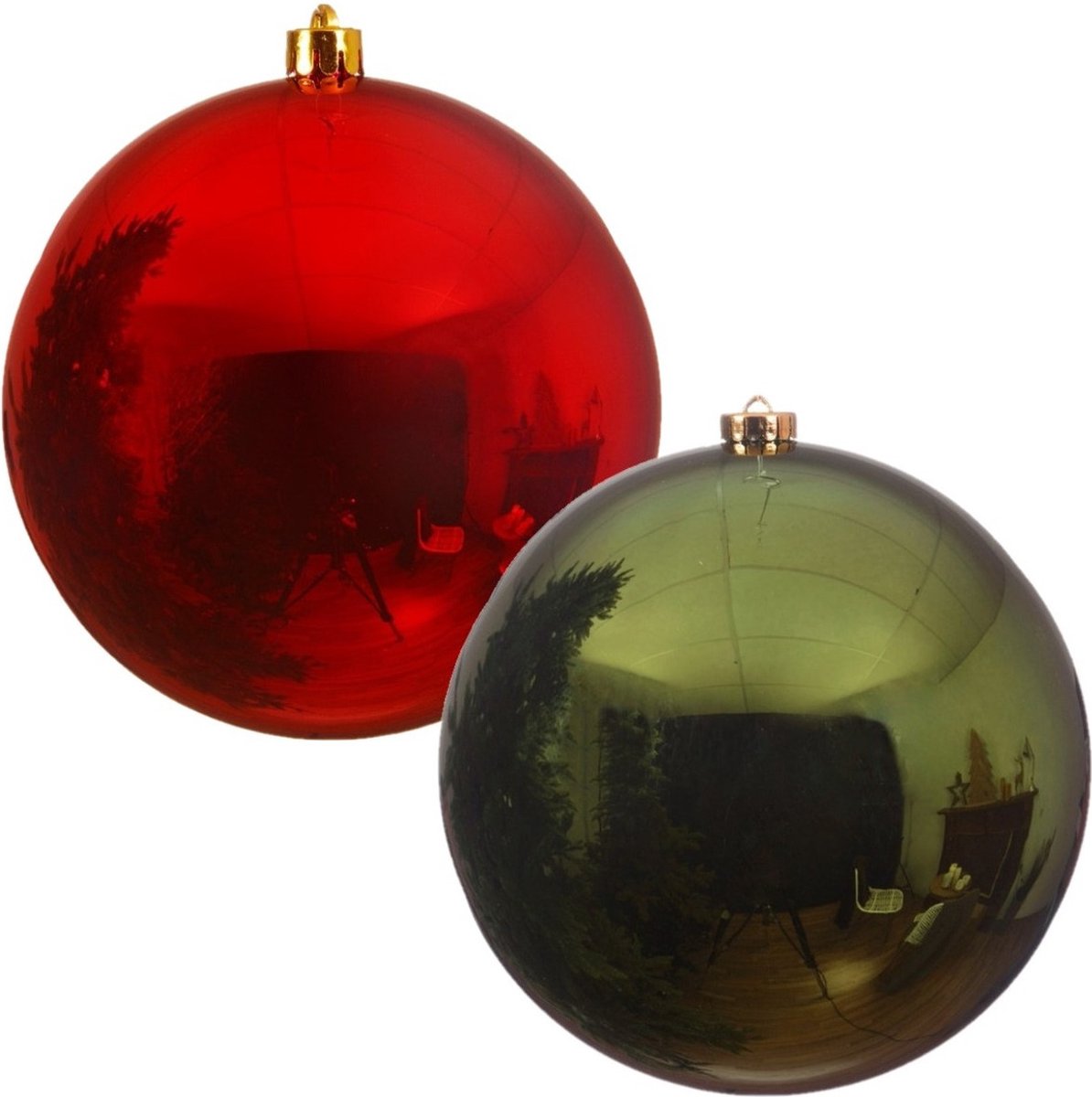 2x stuks grote kerstballen van 20 cm glans van kunststof groen en rood - Kerstversiering