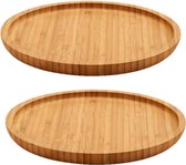 2x stuks bamboe houten broodplanken/serveerplanken/hamplanken rond 20 cm - Dienbladen van hout