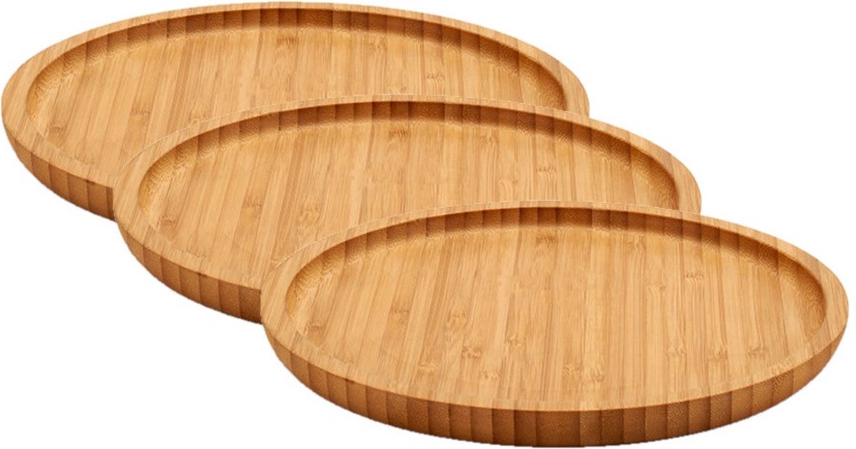 Kinvara Broodplank/serveerplank/hamplank - 3x stuks - bamboe hout - rond - 20 cm - hapjes plank