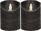 2x bougies LED noires / bougies piliers 10 cm - Bougies de Luxe sur piles avec flamme en mouvement