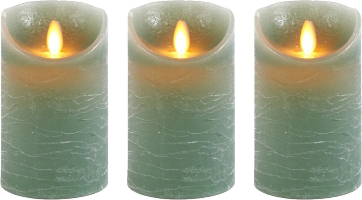 Anna's Collection Led kaars/stompkaars - 3x - jade groen - H12,5 x D7,5 cm - wax - bewegende vlam