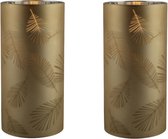 2x stuks luxe led kaarsen in goud bladeren glas D7 x H15 cm - Woondecoratie - Elektrische kaarsen
