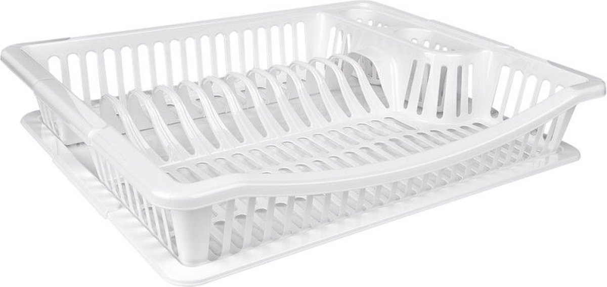 Goedkoopste Wit kunststof afdruiprek met lekbak 36 cm - Huishoudelijke artikelen - Afwasrekken