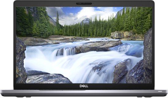 De grijze Dell Latitude 5510 met gesloten scherm, met het Dell-logo in het midden op de deksel.
