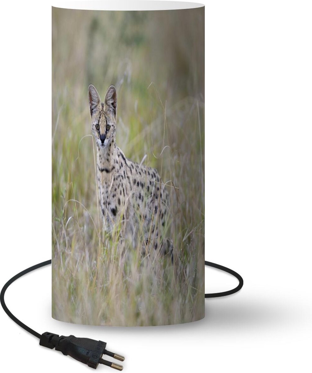 Lamp - Nachtlampje - Tafellamp slaapkamer - Verstopte serval in hoog gras - 33 cm hoog - Ø15.9 cm - Inclusief LED lamp