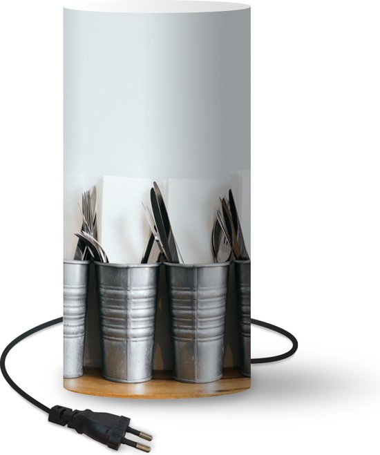 Ontdek Normaal Defecte Lamp Bestek - Metalen emmers met bestek lamp - 33 cm hoog - Ø16 cm -  Inclusief LED lamp | bol.com