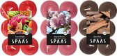 Candles by Spaas geurkaarsen - 36x stuks in 3 geuren - Magnolia Blossom - Exotic Wood - Tropical Delight