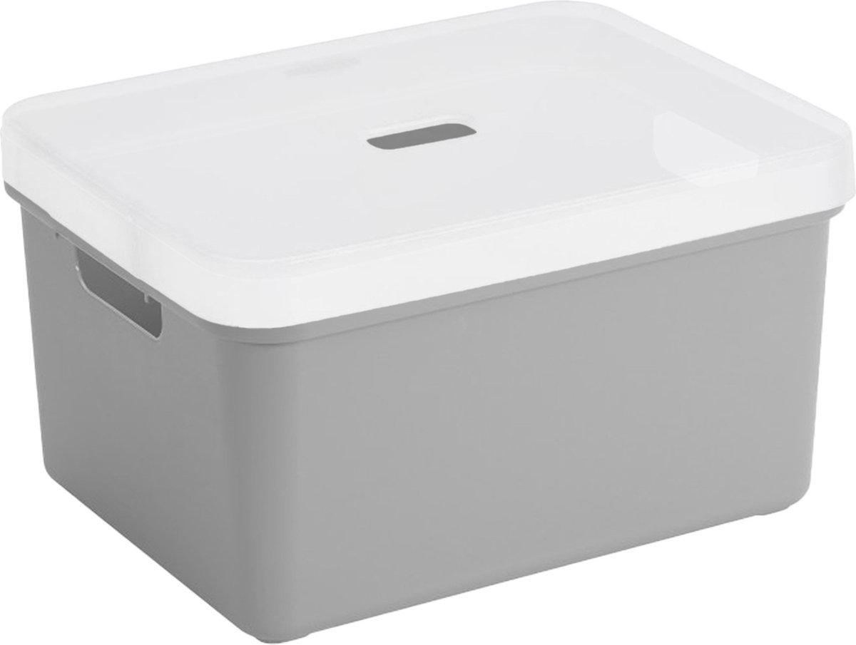 Sunware opbergbox mand kist - 32 liter - lichtgrijs - kunststof - met transparante deksel - 45 x 35 x 24 cm - Sigma serie