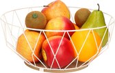 Fruitschaal/fruitmand rond wit metaal/hout 28 cm - Fruitschalen/fruitmanden - Draadmand van metaal