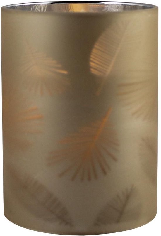 1x stuks luxe led kaarsen in goud bladeren glas D7 x H10 cm - Woondecoratie - Elektrische kaarsen