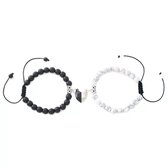 Couple bracelets coeur - blanc noir - coeur magnétique - bracelet perle saint valentin - cadeau - amour - bracelet amitié Sparkolia