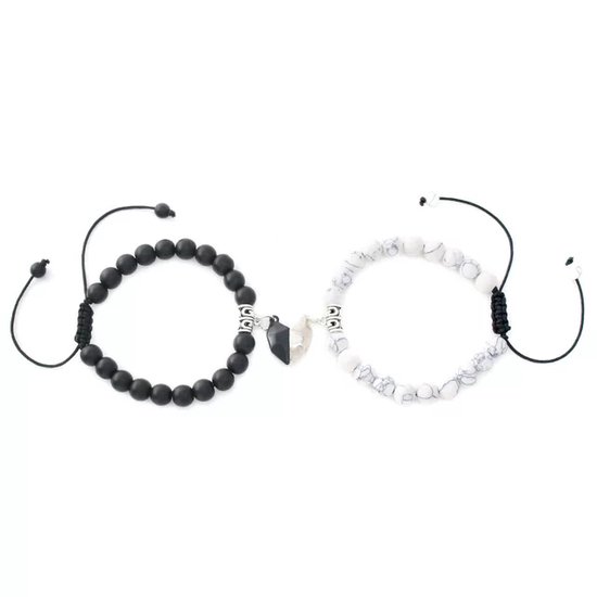 Couple bracelets coeur - blanc noir - coeur magnétique - bracelet perle  saint valentin... | bol