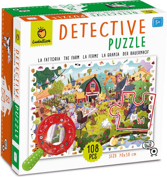 Puzzles Ludattica : PUZZLE DETECTIVE LA FERME, 22.5x22.5x9cm, 108 pièces,  50x70cm,... | bol.com