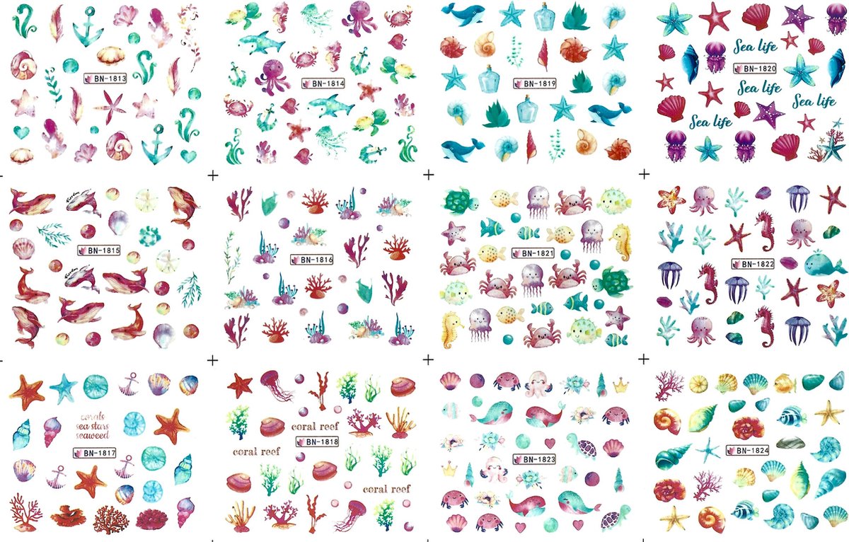 Goedkoopste Nagel stickervel Zee, Walvis, Zeepaardje met 9 designs water transfer stickers | nail art | nagelstickers | Sparkolia
