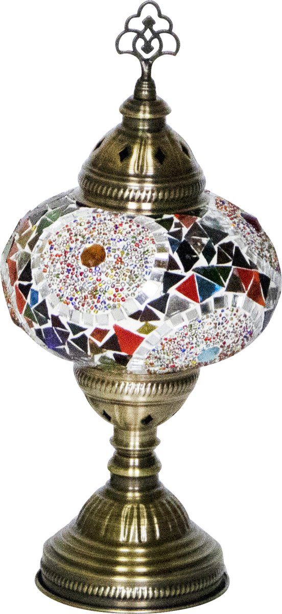 Oosterse mozaiek tafellamp - Mixcolour - Hoogte 33cm - Diameter bol(len) 18cm