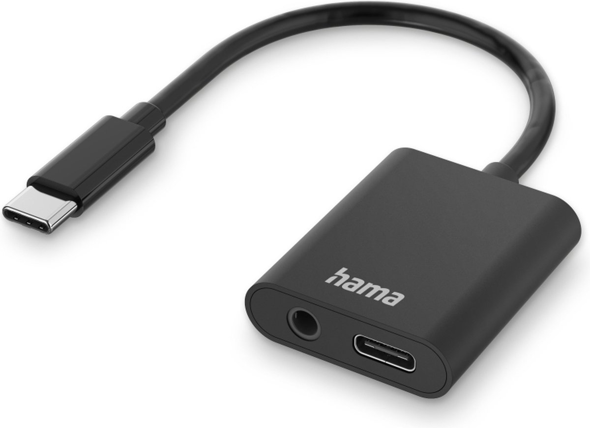 Hama 2in1 Audio-/oplaadadapter USB-C - USB-C En 3,5-mm-jack Audio Zwart