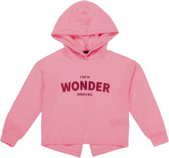 Crop top - Sweater - trui - fluorescerend - pink -meisjes- katoen - fleece- maat 110