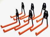 JAP Ophanghaken - Extra stevig - Inclusief schroeven - Fiets, ladder, (tuin) gereedschap etc. - Set van 6 opberghaken - Ophangsysteem schuur - Oranje