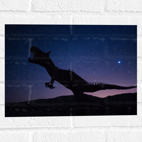 WallClassics - Muursticker - Silhouette van een Dinosaurus in de Nacht - 40x30 cm Foto op Muursticker
