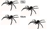 10x Big Zwarte spinnen 10cm - mega Halloween griezel horror creepy spin