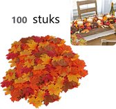 Bladeren slinger decoratie - herfst versiering - Herfst decoratie 100-stuks Herfst Esdoorn Bladeren | herfstbladeren 8 x 6.5cm | gekleurde nep bladeren | kleur blad geel oranje rood | herfstk