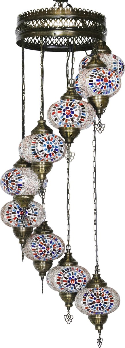 Oosterse mozaiek hanglamp - Mixcolour - Hoogte 115cm - Breedte 30cm - Diameter bol(len) 18cm