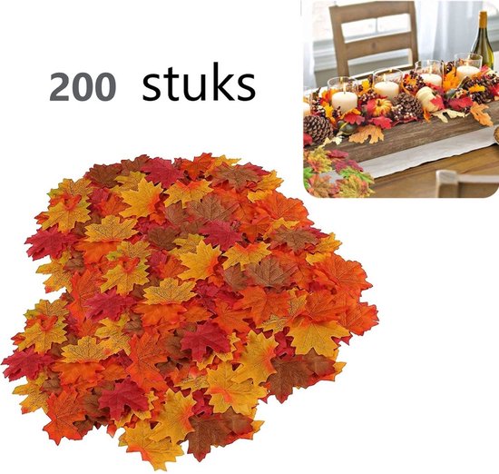 Herfstdecoratie 200-stuks Herfst Esdoorn Bladeren | herfstbladeren 8 x 6.5cm | gekleurde nep bladeren | kleur blad geel oranje rood | herfstkleuren kunstbladeren | kunstmatige decoratie herfs