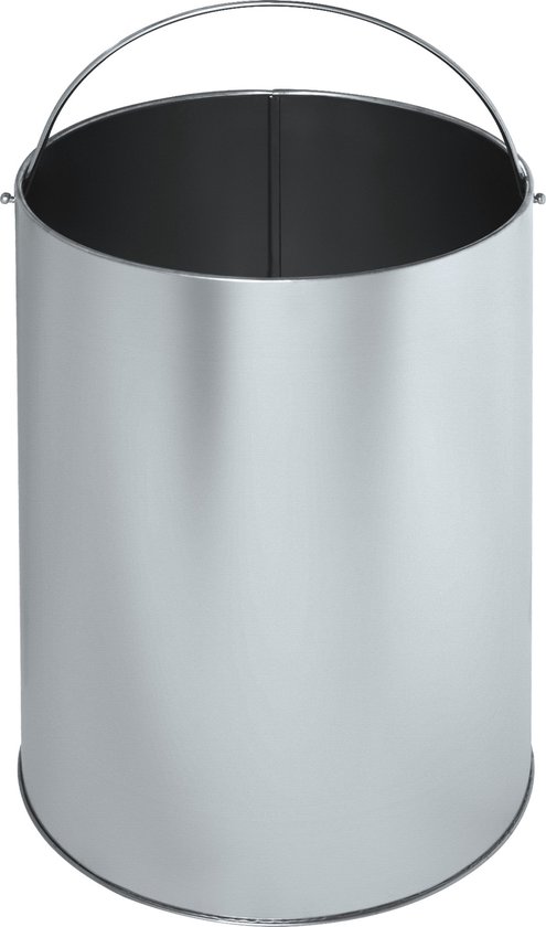 Zilverkleurige, cilindervormige binnenemmer met een metalen handvat, voor een staande asbak.