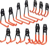 JAP Ophanghaken - Extra stevig - Inclusief schroeven - Fiets, ladder, (tuin) gereedschap etc. - Set van 12 opberghaken - Ophangsysteem - Oranje