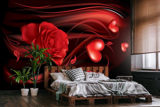 Papier peint roi - Papier peint photo peint - Romantique - Rose - Hartjes - Amour - Papier peint - 416 x 254 cm - Papier peint non tissé peint intissé