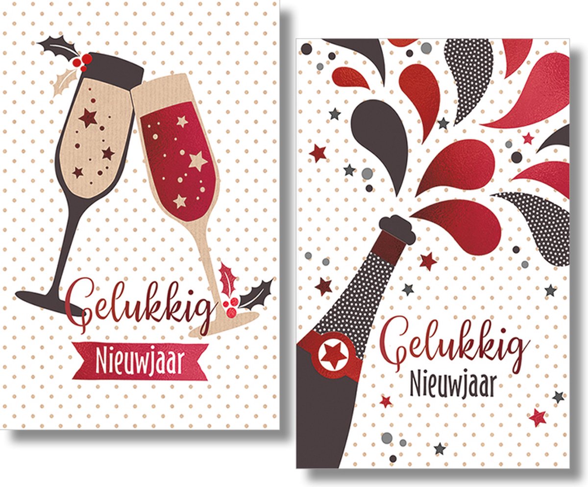 MGPcards - 2 doosjes à 10 Luxe dubbele wenskaarten - Kerst/Nieuwjaar - Foliebewerking - Witte envelop - 10.5 x 16 cm - 2 Motieven per doosje