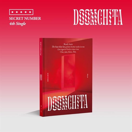 Boek met rode cover, een deur in het midden. Tekst 'Ready burn', 'The heat that has gotten hotter seeks in me', 'Let it go to find a new me', 'One, two, three. Fire.' en 'DOOMCHITA'.