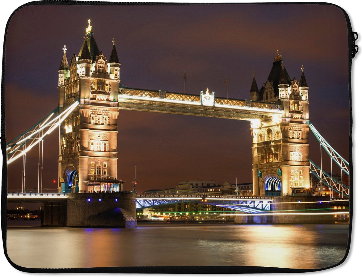 Laptophoes - London - Tower Bridge - Verlichting - Brug - Licht - Laptop sleeve - Laptop case - Laptop - 17 Inch