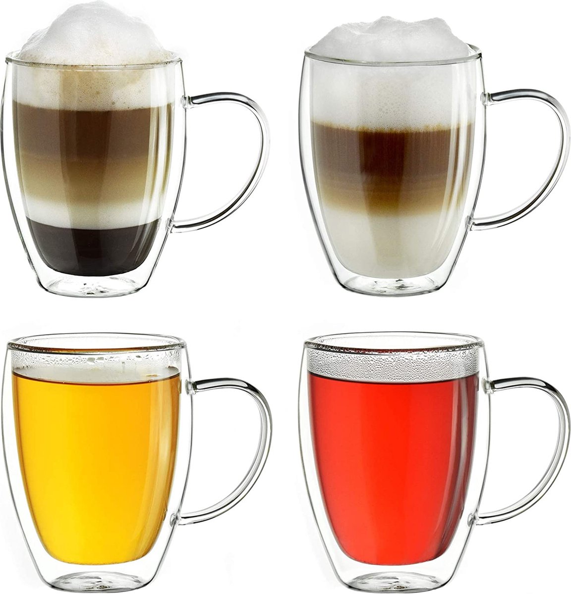 Dubbelwandige glazen met oortje 250 ML - set van 4 x Glazen voor thee, koffie, Latte Macchiato en cappuccino