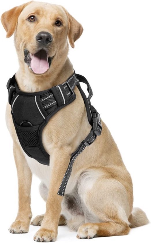 Hondentuig - Hondenharnas - Hondenriem - Anti trek - Autogordel hond - Zwart - Maat S