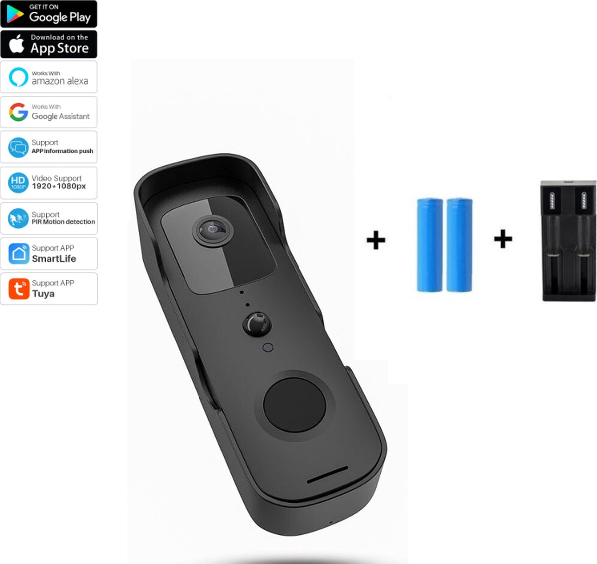 DrPhone - LM2-A WiFi Video deurbel - 1080P Full HD Beeld - Micro SD Opslag + Cloud Opslag - 2 Weg Audio - Nacht Modus - Geschikt voor Amazon Alexa en Google Home Hub