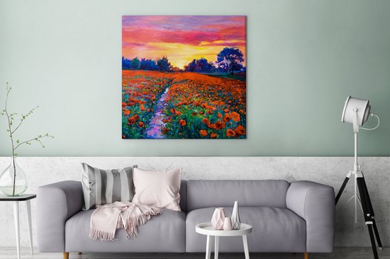 Toile - Peinture - Fleurs - Nature - Peinture à l'huile - 90x90 cm - Toile Nature - Toile Toile - Décoration murale
