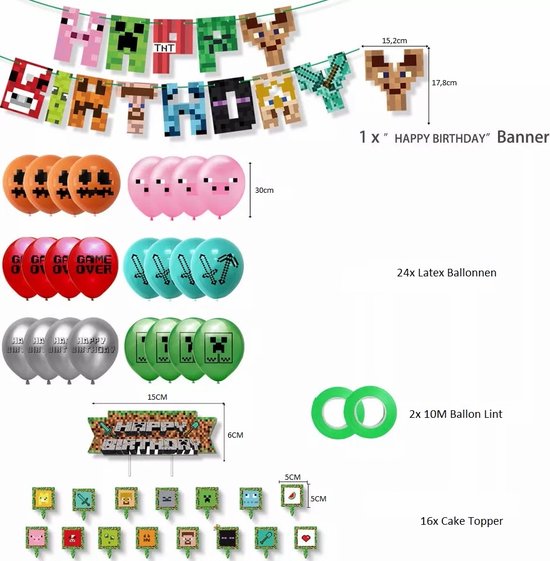 Minecraft Jeu Thème Bannière Gâteau Topper Ruban Ballons Ensemble Fête  D'anniversaire Décor Ornement 