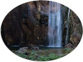 WallClassics - Dibond Ovaal - Waterval bij Berg met Plantjes - 80x60 cm Foto op Ovaal (Met Ophangsysteem)