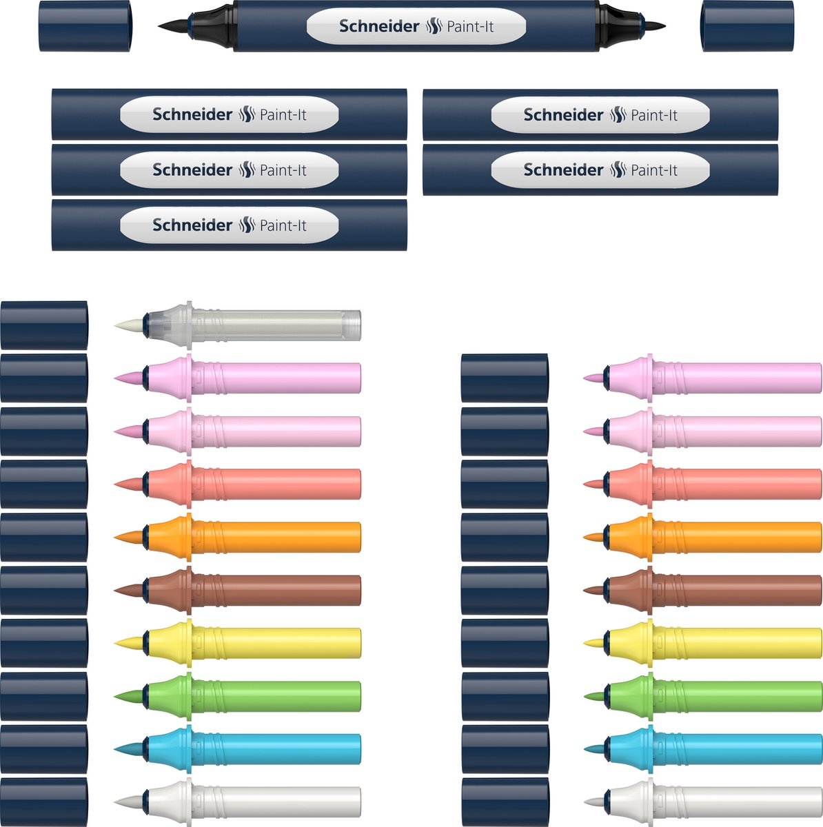 Schneider Schrijfwaren Schneider stift - twinmarker set - paint-it 040 - 10 kleuren + 6 houders - s-ml04010903