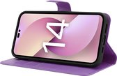 ShieldCase telefoonhoesje geschikt voor Apple iPhone 14 wallet case - paars - Bookcase hoesje portemonnee - Walletcase flipcase shockproof hoesje pasjeshouder