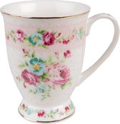 Clayre & Eef Mug 300 ml Blanc Rose Porcelaine Fleurs Tasse à thé