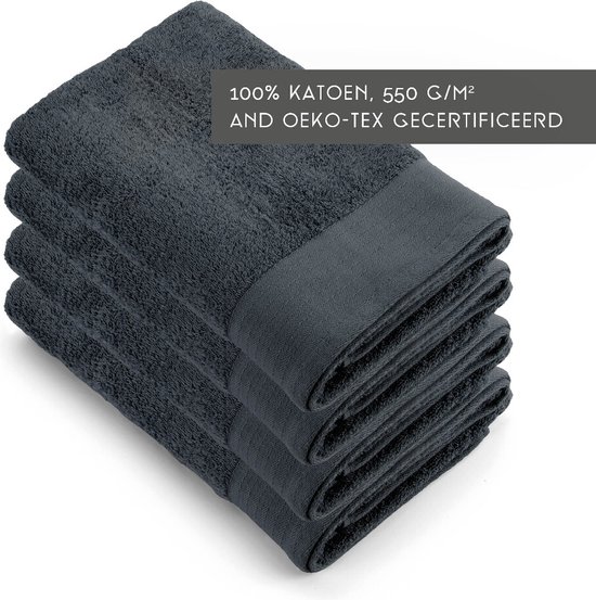 Walra handdoeken 70x140 Soft Cotton - 4-delig - Badlaken 550 g/m² - 100% Katoen - Handdoekenset Antraciet