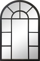 LW Collection wandspiegel zwart halfrond 61x97 cm metaal - grote spiegel muur - industrieel - woonkamer gang - tuinspiegel - tuin spiegel - badkamerspiegel vakjes - halfronde muurspiegel