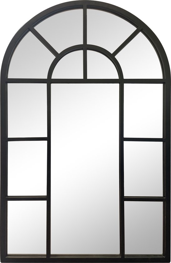 LW Collection wandspiegel zwart halfrond 61x97 cm metaal - grote spiegel muur - industrieel - woonkamer gang - tuinspiegel - tuin spiegel