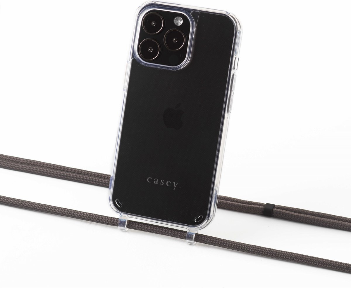 Apple iPhone 13 silicone hoesje transparant met oortjes en koord gray