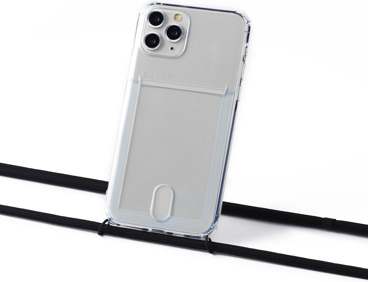 Apple iPhone 13 Pro Max silicone hoesje transparant met oortjes en koord black