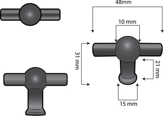 Bouton de meuble poignée en T noir 10 pièces - Bouton de meuble - Bouton de meuble - Poignée en T - Boutons de porte pour armoires - Boutons de Fixations pour meuble - Ferrures de meubles - Boutons de porte