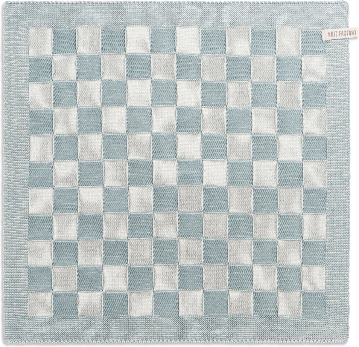 Knit Factory Gebreide Keukendoek - Keukenhanddoek Block - Geblokt motief - Handdoek - Vaatdoek - Keuken doek - Ecru/Stone Green - Traditionele look - 50x50 cm